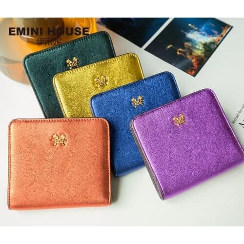 EMINI HOUSE 10 Colors Fashion Sheepskin Women Short Wallets Genuine Leather Wallet Mini Luxury Zipper Coin Purse Travel Wallet
