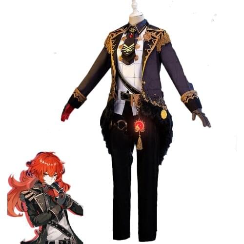 Game Genshin Impact DILUC Cosplay Costume Anime Fancy Outfits Top Pants Coat Halloween Carnival Uniforms