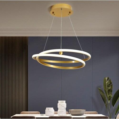 Nordic Gold Round LED Suspension Chandelier for Bedroom Living Dining Study room Loft Hallway Home Indoor Decor Fixture Lighting