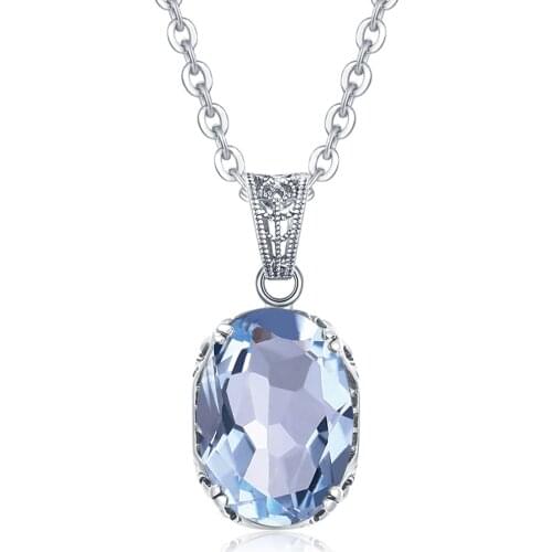 Famous Brand Female 925 Sterling Silver Pendants&Necklaces Vintage Aquamarine Classic Pendants for Women Silver 925 Jewelry