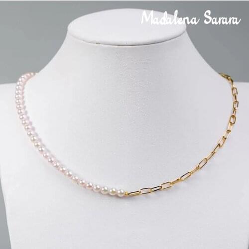 MADALENA SARARA AAA Freshwater Pearl Round Shape Classical Style Pearl Necklace 5-6mm 43cm 18K Gold Chain Women necklace
