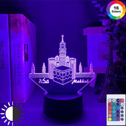 Mosque Model Led Night Light 3D Illusion Color Changing Bedroom Nightlight Unique Gift for Muslims Home Decor Table Night Lamp