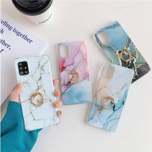 Finger Ring Holder Marble Phone Case For Samsung Galaxy A51 A71 A50 S21 S20 FE Note 20 Ultra 10 S10 Plus A10 A20 A30 Case Cover