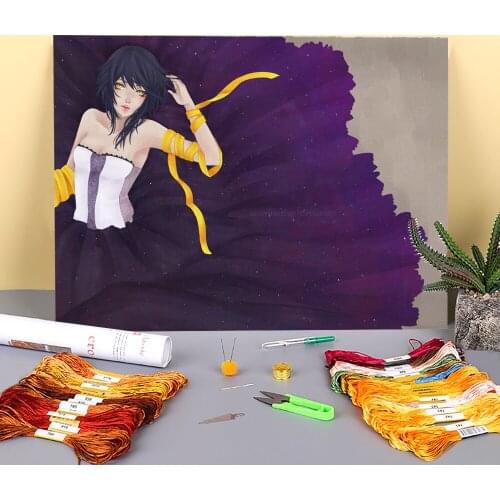 Cartoon Girl Woman Printed Fabric 11CT Cross-Stitch DIY Embroidery Full Kit DMC Threads Handiwork Handmade Hobby Mulina