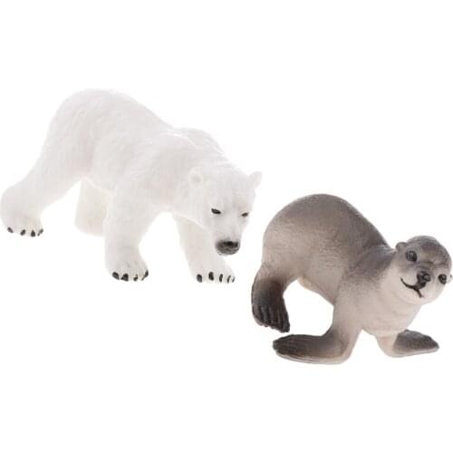 Pack of 2 Polar Bear and Sea Lion Cub Animal Statue, Kids Educational Toy, Animal Figure Collections
