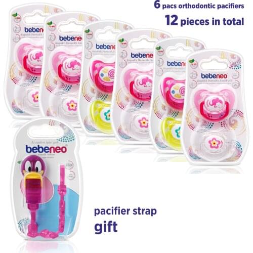 6-12 Month Orthodontic Pacifier Set - 6 packs 12 pcs Orthodontic Pacifier Set pacifier strap gift - Soother Set Made in Turkey