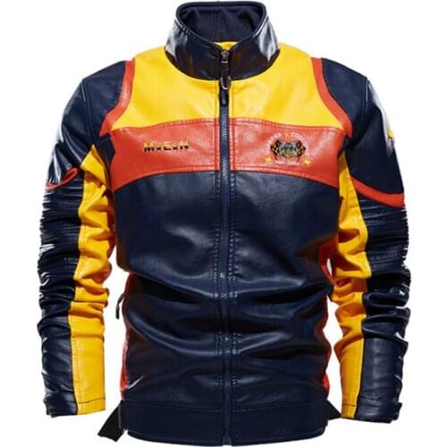 New Handsome Mens Leather Jacket Fashion Embroidery Motorcycle Jacket Men Zipper Faux Leather Coat Jaqueta De Couro Masculina