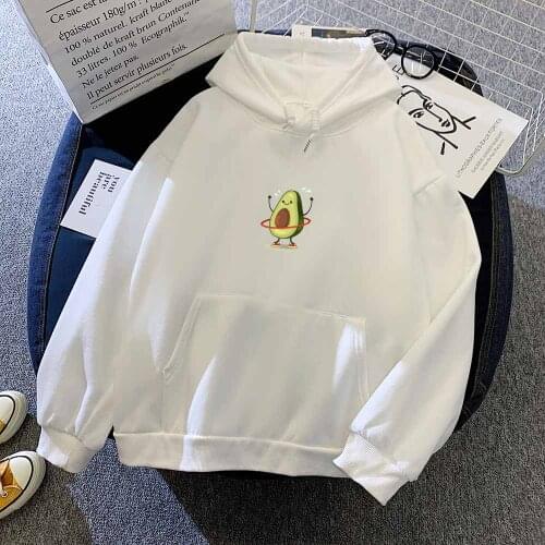 Avocado Print Plain White Sweatshirt Kawaii Hoodies with Pockets Soft Aesthetic Clothes Sweatshirts Y2K Fashion Streetwear Tops