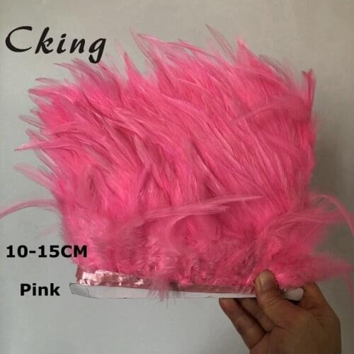 Cking 42 colors 10meter Pink Dyed hackle Feather Trim lace width 10-15cm chicken feather strips for cloth accessorys