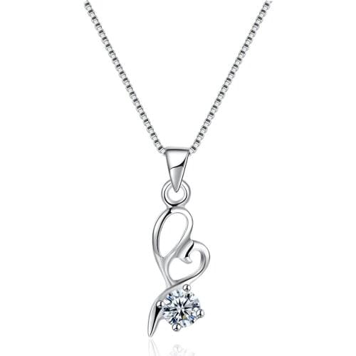 SILVERHOO Creative Heart Pendant Necklaces For Women 925 Sterling Silver Simple Cubic Zircon Necklace Romantic Anniversary Gift