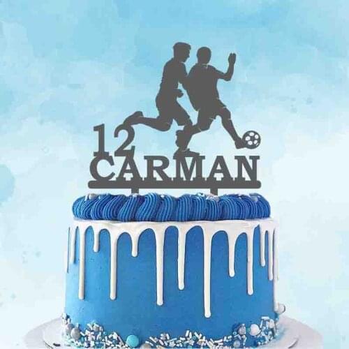 Personalized Football Cake Topper Man Playing Football Silhouettes Custom Name Age Football Fans Football Party Cake Decoration