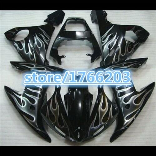 ABS Aftermarket Motorcycle Plastic Fairing for YZF R6/R6S 03-05 YZF-R6 2005 Black+White Flames YZFR6 03 05 Bodywork BBF