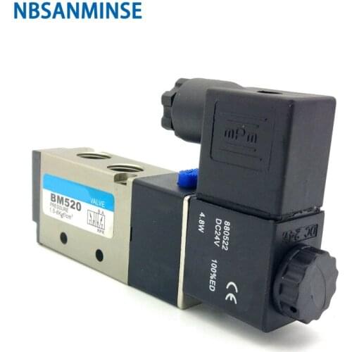 BM520 G1/4 Pneumatic Solenoid Valve Two Position Five Way Air Control Valve Single Coil Double Coil NBSANMINSE