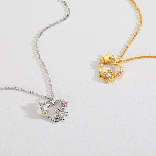 S925 Silver Lovely Floral Butterfly Cross Chain Vintage Womens Gold Necklace Fashion 2020 Jewelry on The Neck Wholesale