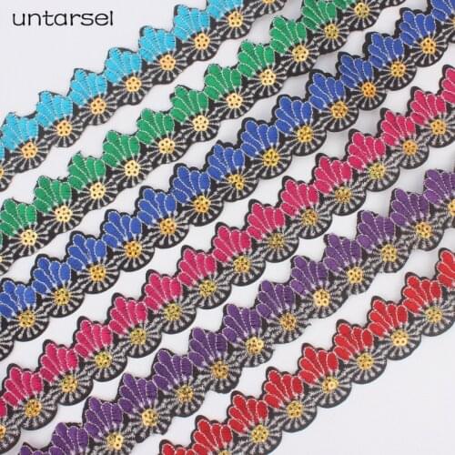 Width 4cm Length 1yard Lace Fabric Embroidery Flowers Sequin Ribbon Colorful Webbing Sangle Coton For Clothes Crafts
