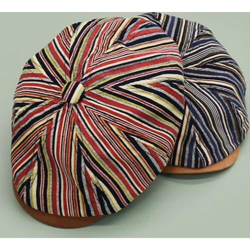Niche Simple Japanese Vintage Forward Hat Retro Striped Old Hat Autumn and Winter Street Womens Beret Hat