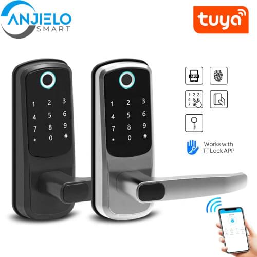 Smart Fingerprint Lock Tuya APP Bluetooth Remote Control Support Password Key for Indoor Wooden Metal Electronic Mortise Door