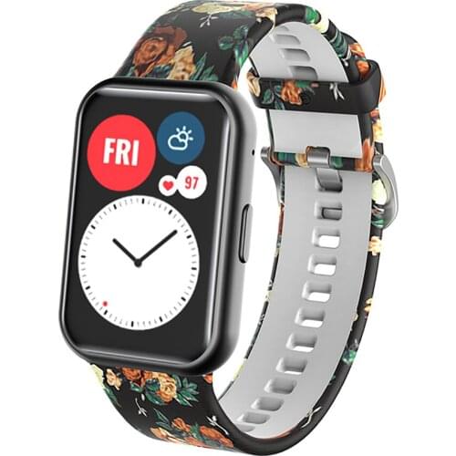 Replacement Watch Band Soft Silicone Wristwatch Strap for Huawei Watch Fit Smartwatch Accessories Printed Pattern Bracelet