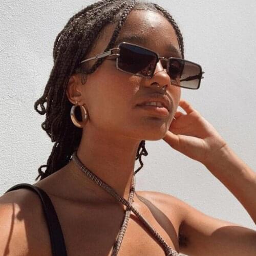 Brand Designer Retro Rectangle Sunglasses Womens Fashion Vintage Metal Gradient Sun Glasses Shades UV400 Brown Square Eyewear