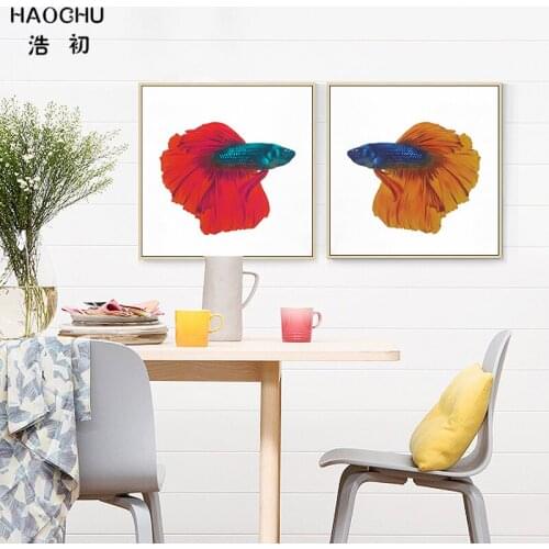 HAOCHU Modern Animal Gorgeous Tropical Fish Simple Abstract Canvas Art Painting Print Poster Wall Home Decor Christmas Gift