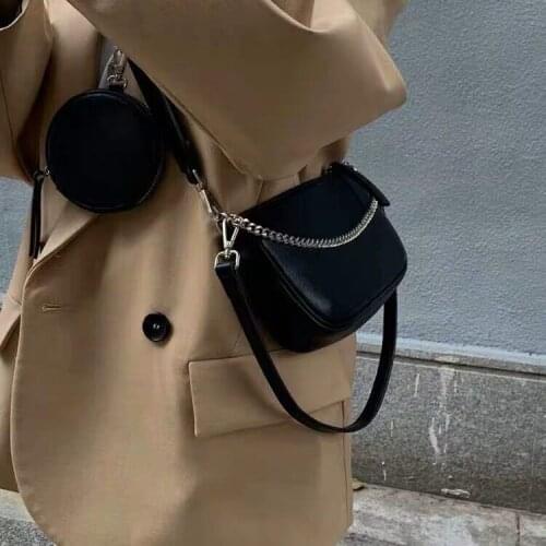 Three-in-one bag wide shoulder strap pu leather bag female bag Messenger bag fashion wild chain single shoulder underarm bag
