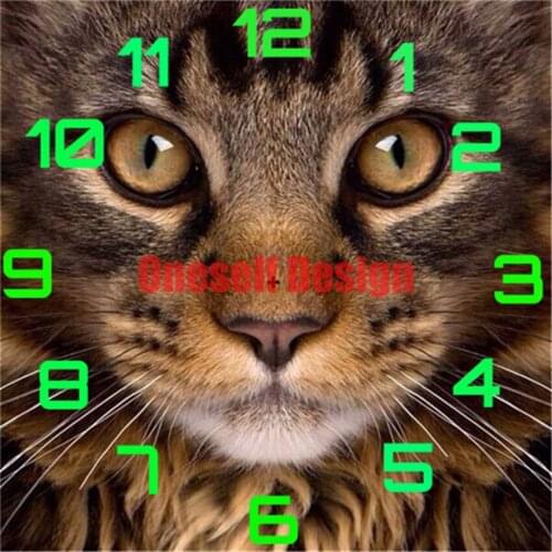 Decoration home diamond painting cross stitch with clock cat diamond embroidery full set cat rhinestone pictures diy frame
