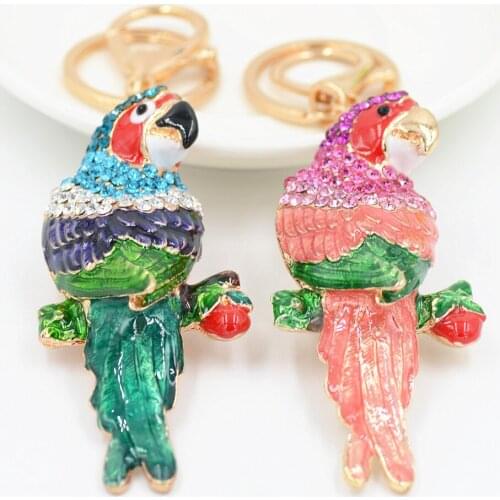 Uodesign colorful crystal key ring cute parrot car key chain female bag pendant car keychain charm jewelry Key Chains