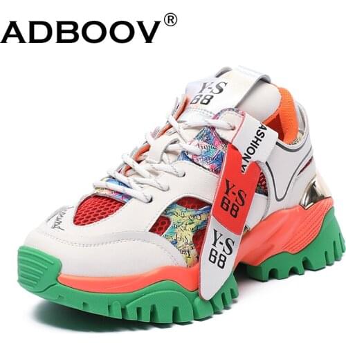 ADBOOV Genuine Leather Sneakers Women Breathable Fashion Chunky Shoes 2020 Ladies Trainers Footwear