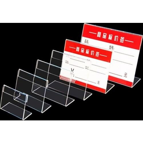10pcs 8*12cm Acrylic Price Label Display L Holders Stands Clear Plastic Table Sign Tag Display Paper Promotion Card