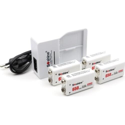 100% Original Soshine SC-V1 9V Portable LI ION NI MH Battery Charger + 4 pcs 650 mah 9V lithium-ion rechargeable battery