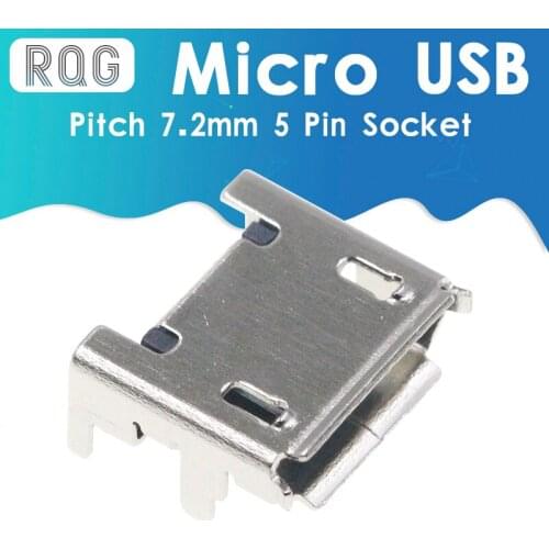 100PCS Micro USB Pitch 7.2mm 5 Pin Socket MINIUSB Female SMD DIP Connector