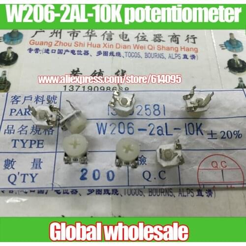 100pcs W206-2AL-10K ceramic adjustable potentiometer 065 / 10K variable resistor