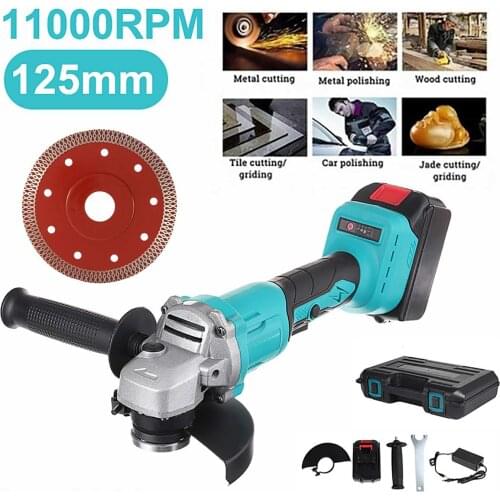 125mm Brushless Cordless Angle Grinder Grinding Machine Cutting Electric Angle Grinder Power Tool With Battery & Box