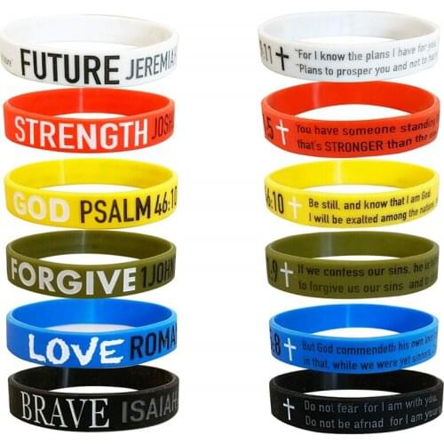 300pcs Christian Bible Verses JEREMIAH JOSHUA PSALM JOHN ROMANS ISAIAH Silicone Bracelets Rubber Wristbands Free Shipping by DHL