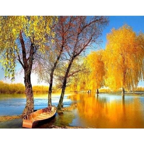 5D Diamond DIY Mosaic Landscape Diamond Painting Trees Full Set Diamond Embroidery River Pictures Of Rhinestone