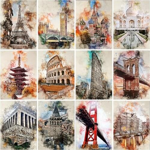 Full Square Drill 5D Diy Diamond Painting City Cross Stitch Diamond Embroidery Landscape Building Rhinestones Mosaic Home Decor