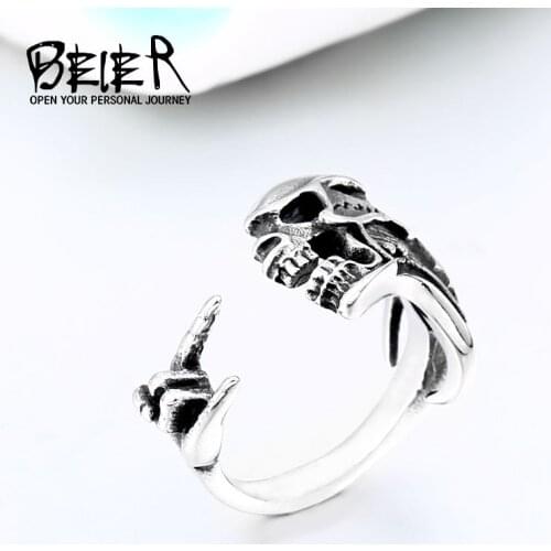BEIER Hip Hop stainless steel Music Guitar Skull Ring Rock Punk fashion finger jewelry for man Dropshipping wholesale BR8-589