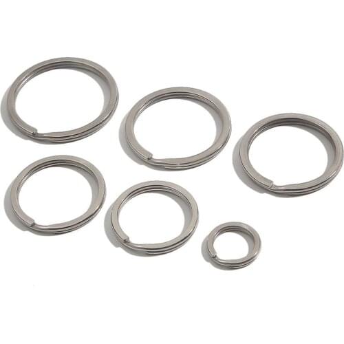 10pcs/lot 15mm 25mm 28mm 30mm 32mm 35mm Stainless Steel Hole Key Ring Key Chain Rhodium Plated Flat Split Keychain