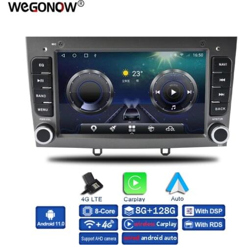 Carplay 7" IPS DSP Android 10.0 4G + 64G SIM Car DVD Player GPS Map WIFI Bluetooth RDS Radio For PEUGEOT PG 308 408 2007 - 2010