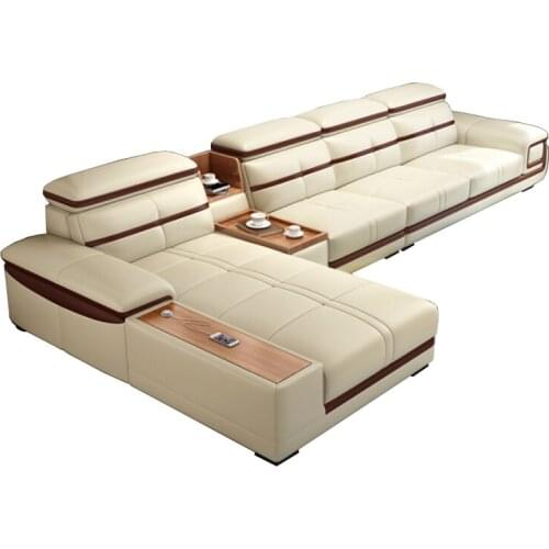 Living Room Sofa corner sofa sectional real genuine leather sofas L with storage cup holder muebles de sala moveis para casa