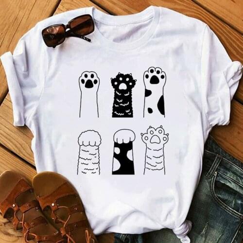 FIXSYS Cute Cats Print Summer Women Tshirt Funny Cartoon T Shirt Female Kawaii Anime T-shirt 90s Girls Fashion Korean Style Tops