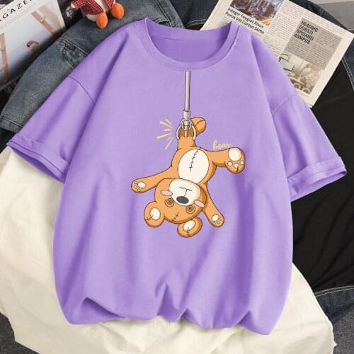 Cotton T Shirt Summer Casual Short Sleeve Womens T Shirt Harajuku Cartoon Pattern T Shirt Loose Plus Size S-5XL Women Tops
