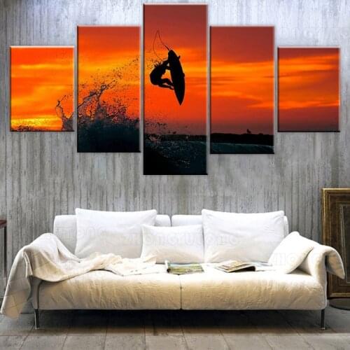 Art Painting Poster Classic 5 Set Prints Modular Modern Sunset Surfing Hang Picture Office Wall Canvas Home Decor Direct Selling