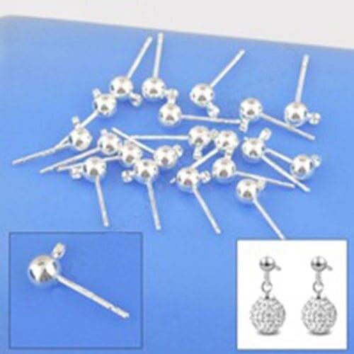 100PCS Lot Wholesale 925 Fine Jewellery Findings Real Pure 925 Sterling Silver Stud Earring Ear Pin 3MM Ball Beads Head