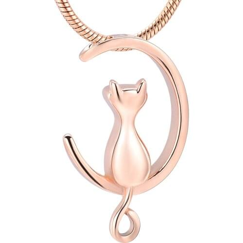 K001 Cute Moon Cat Pet Cremation Jewelry for Ashes Pendant Stainless Steel Holder Urns Memorial Keepsake Funeral Necklace