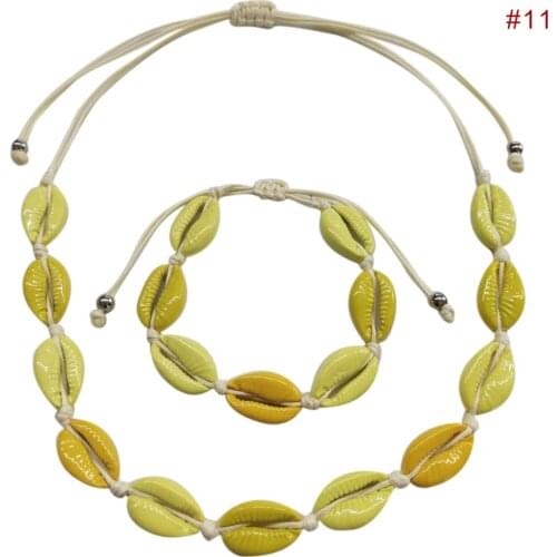 Women Shell Choker Necklace Bracelet Set Adjustable Handmade Cowrie Shell Beach Boho Gifts XIN-Shipping
