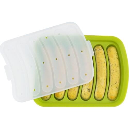 Kitchen Sausage Maker Mould 6 Grids Silicone DIY Ham Hot Dog Making Mould Household Sausages Cake Baking Tools Molds w/lid