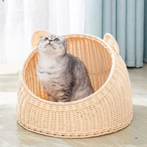 Summer Rattan Style Cat Litter for Four Seasons Universal Removable and Washable Water Semi-enclosed Pet Litter Woven Basket