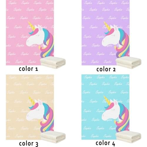 LVYZIHO Cute Unicorn Pink/Blue/Purple/Yellow Customized Name Baby Blanket - 30x40 / 48x60 / 60x80 Inches - Fleece Blanket