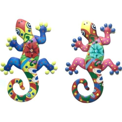 Metal Wall Art Colorful Wrought Iron Lizard Gecko Stylish Decoration Inspirational Sculpture Ornament for Living Room